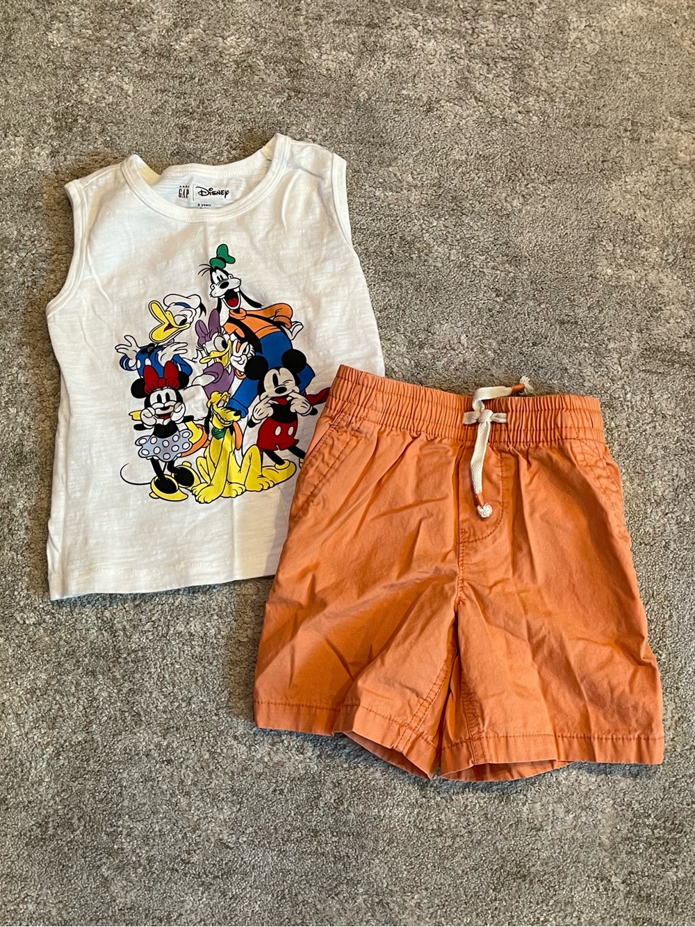 Disney Mickey & Friends Graphic White Tank with Orange Shorts